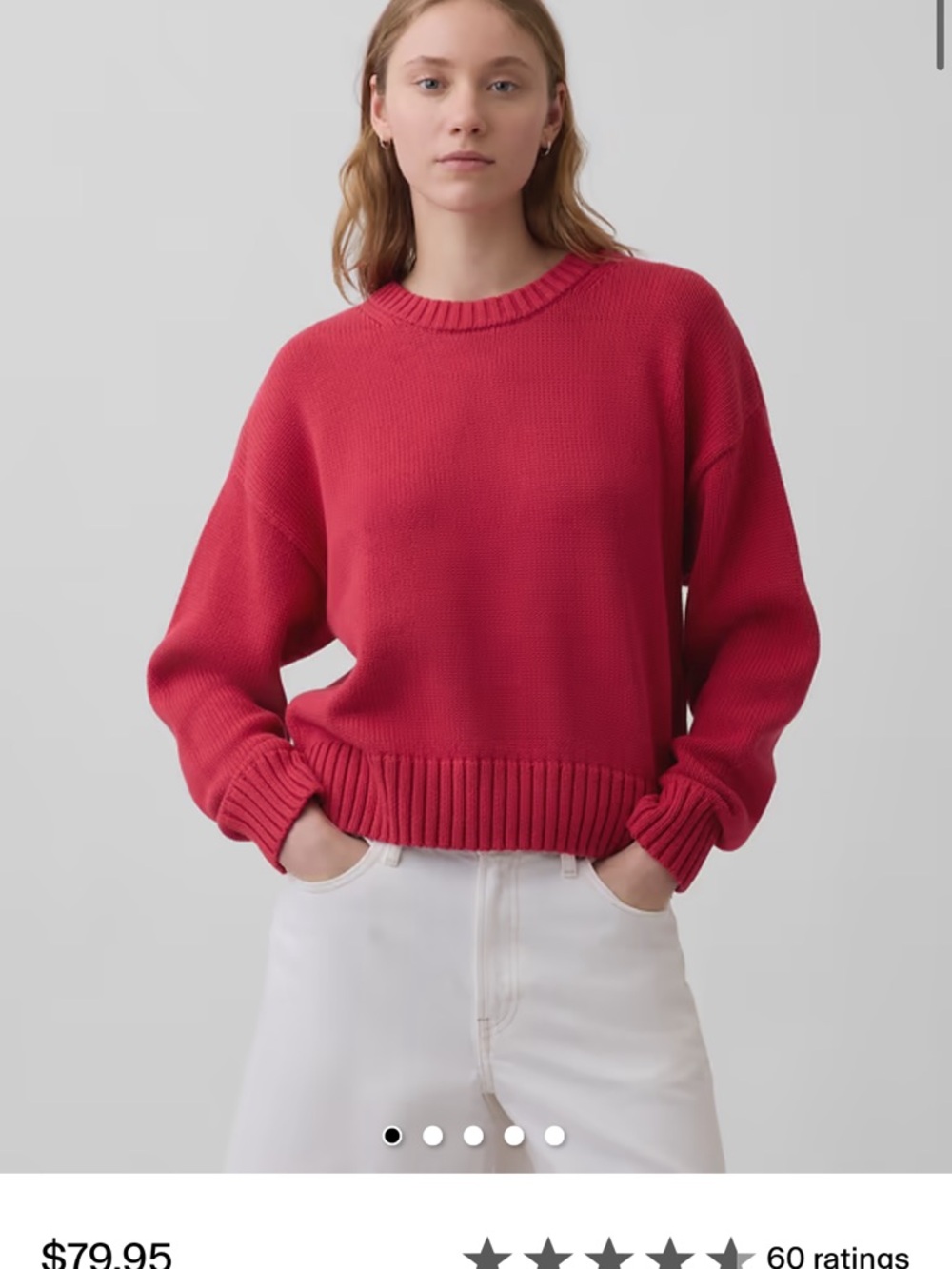 100% Cotton Crop Crewneck Women's Sweater Red - Gap - Picture 3 of 4